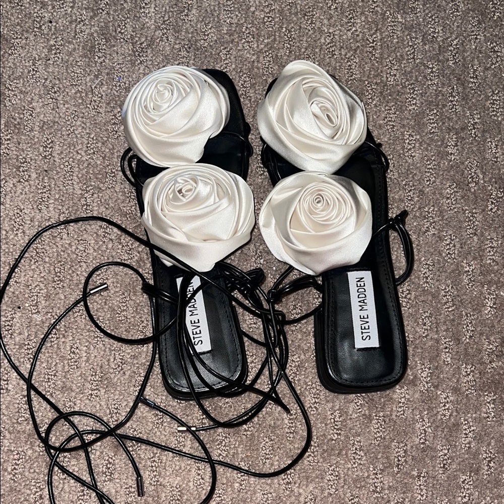 Steve Madden Black Sandals with White Floral Accents